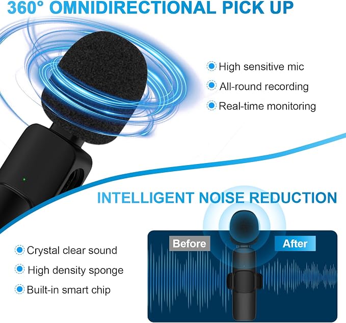 USB C Wireless Lavalier Microphone for iPhone 17 16 Pro Max 16e 15,Samsung | Galaxy S26 S25 A16 S24,Noise Reduction Mini Lapel Mic Clip on,Lav Mic on Video Recording,Tiktok,Youtube,Vlog,Live Streaming - Image 7