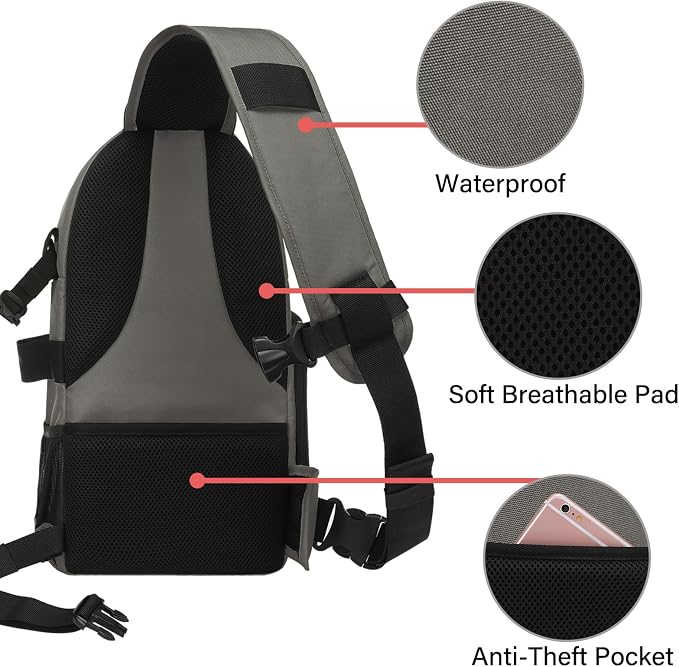 MOSISO Camera Sling Bag, DSLR/SLR/Mirrorless Camera Case Camera Backpack | Shockproof Photography Bag with Tripod Holder&Removable Modular Inserts Compatible with Canon/Nikon/Sony/Fuji, Gray - Image 4