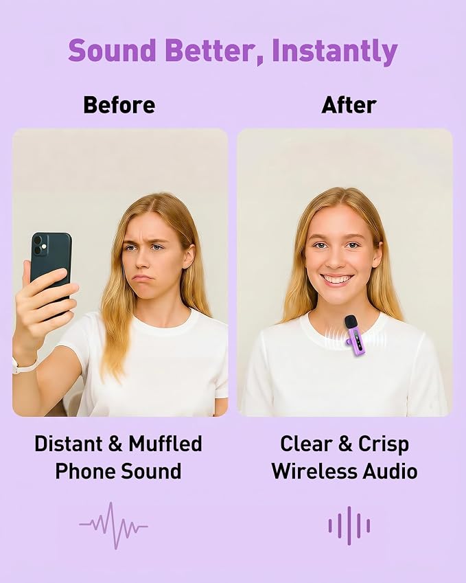 USB C Lavalier Microphone Wireless Mini Mic for Type-C Android Phone/Tablet/PC Video Recording Clip-on Mics with Rotatable Clip&Denoise Recording, Ideal for Vlog Tiktok Youtube Content Creator, Purple - Image 2