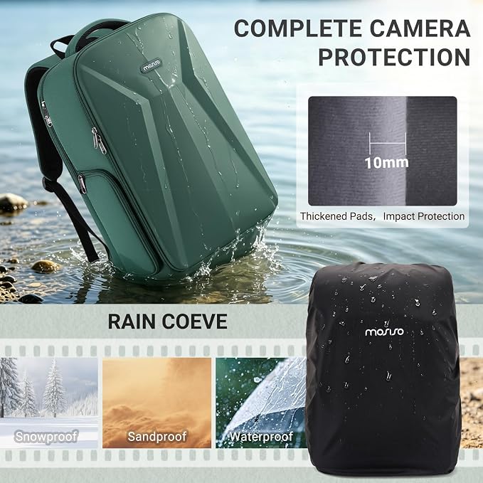 MOSISO Camera Backpack,Photography Camera Bag with Lens Pouch,Emerald Green | DSLR/SLR/Mirrorless Waterproof Hardshell Case, Tripod Holder&15.6 inch Laptop Compartment Compatible with Canon/Nikon/Sony - Image 8