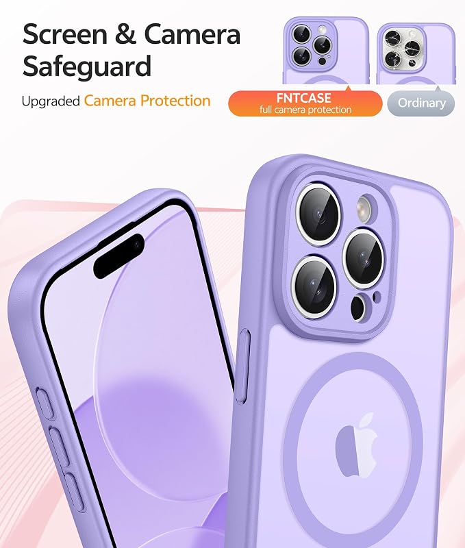 FNTCASE for iPhone 13 Pro Max Case, Fit for Magsafe, Full Camera Protection | Translucent Matte Magnetic Phone Back, 14FT Military Grade Drop Proof, Slim Shockproof Protective Cover, Light Purple - Image 5