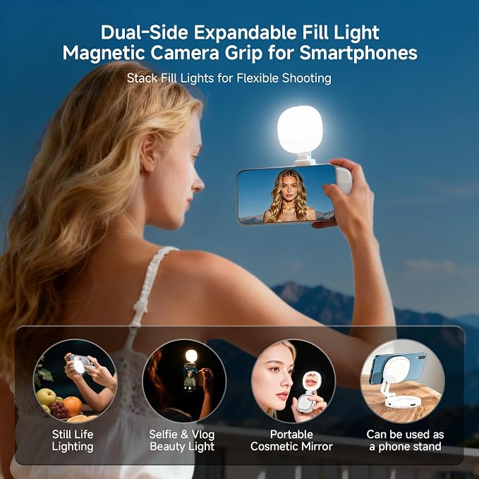 Magnetic Selfie Light & Phone Camera Grip with Detachable Wireless Shutter, Ergonomic Fun Shot Grip for iPhone & Android, Supports Native Camera, Tripod Mount, Portable Creator Kit - Image 2