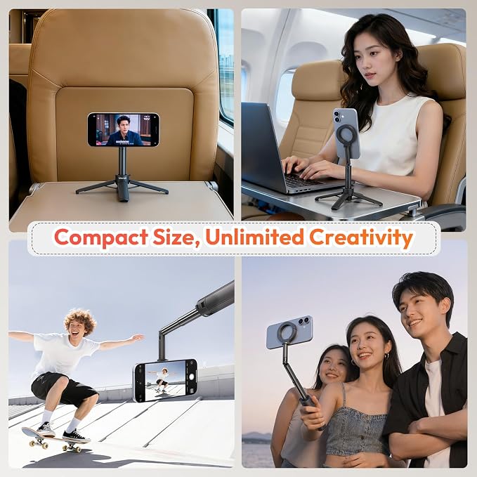 ULANZI MT71 Mini Magnetic Selfie Stick Tripod, Foldable & Lightweight, 180° Tilt, Compatible with iPhone 17-12 Series, with Adhesive Magnetic Ring for Desktop Shooting/Vlog/Selfie - Image 5