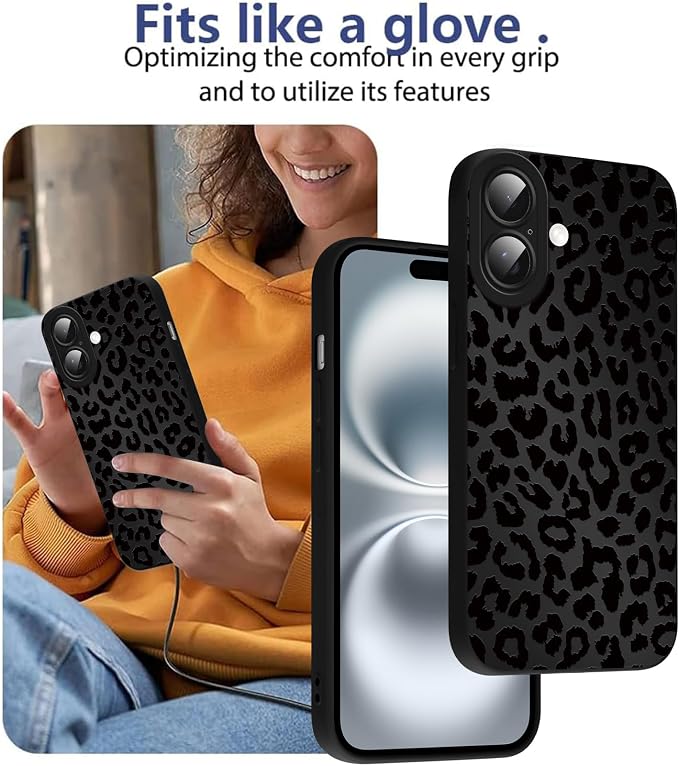 Cute Black Cheetah Print Phone Case for iPhone 16 6.1" | Aesthetic Leopard Pattern Design Cover Full Camera Lens Protective Shockproof Soft Slim TPU Funda for Men Women Girls - Image 7