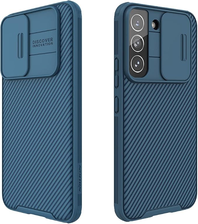 Mangix Galaxy S22 Plus Case with Camera Cover,S22 + Slim Fit Thin Polycarbonate Protective Shockproof Cover with Slide Camera Cover, Upgraded Case for Samsung Galaxy S22 + / Plus (Blue) by Mangix