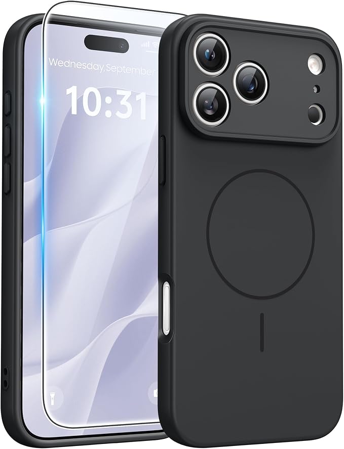 FNTCASE for iPhone 17 Pro Case, Fit for Magsafe, Screen Protector | Full Camera Protection, Integrated Silicone, 14FT Military Grade Drop Proof, Shockproof Protective Phone Cover, Full Black by FNTCASE