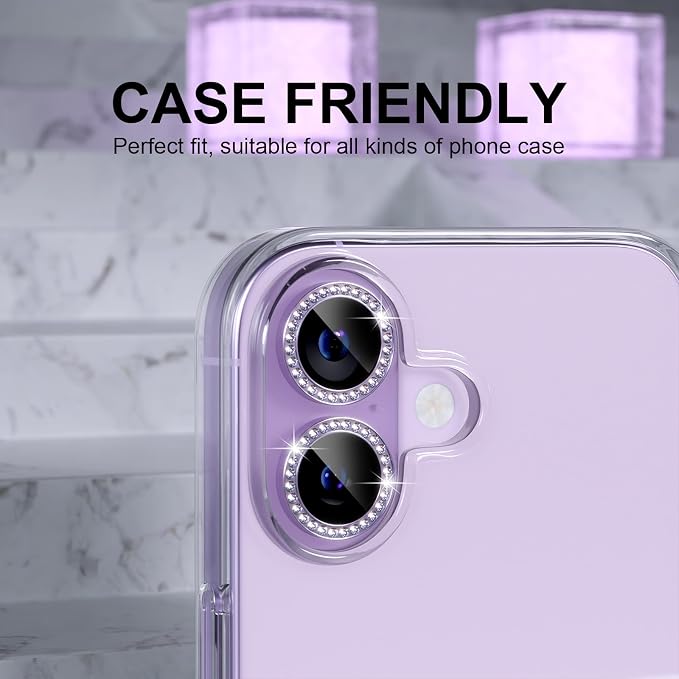 Choiche for iPhone 17 Camera Lens Protector Bling, Diamond-Purple | Ultra HD, 9H Tempered Glass Camera Cover Screen Protector Metal Individual Ring Decoration Accessories, 2-Lens, 6.3-inch - Image 4
