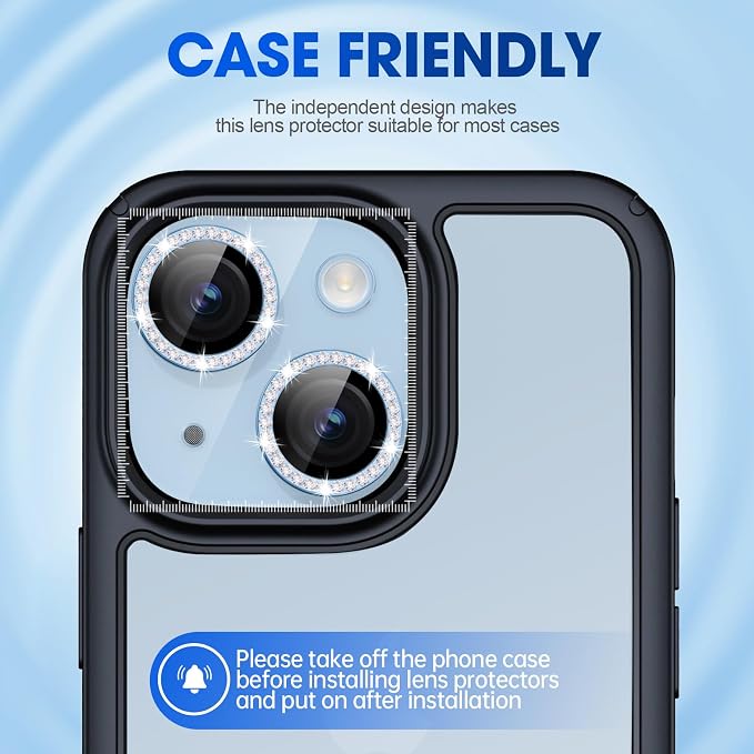 for iPhone 15/15 Plus Camera Lens Protector Bling Diamond, Blue | Individual Metal, 9H Hardness, Scratch Resistant, Shockproof, Drop Protection, Case Friendly, Stylish Accessories - Image 5