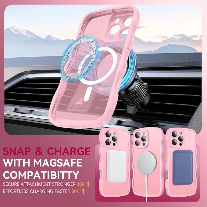 BENTOBEN Magnetic for iPhone 16 Pro Case, Cute Wavy [Full Camera Protection][Compatible with MagSafe] Matte Anti-Slip Bumper Women Girls Boys Protective Cover for 16 Pro 6.3" 2024, Light Pink - Image 2