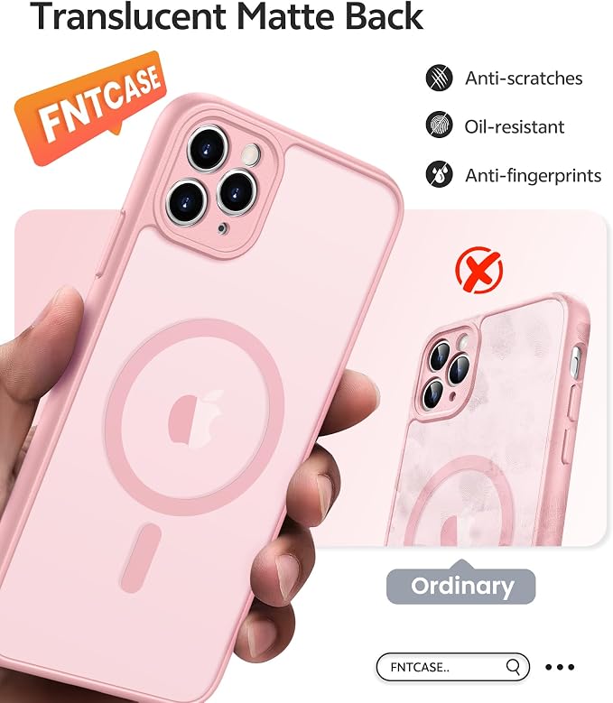 FNTCASE for iPhone 11 Pro Max Case, Fit for Magsafe, Full Camera Protection | Translucent Matte Magnetic Phone Back, 14FT Military Grade Drop Proof, Slim Shockproof Protective Cover, Light Pink - Image 6