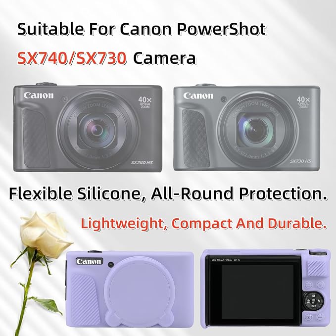 Camera Case for Canon PowerShot SX740/ SX730 Digital Camera, SX740 HS Case | Soft Silicone Protective Case Removable Lens Cover, Comes with 2 Screen Protectors and 1 Wrist Strap. (Lilac) - Image 2