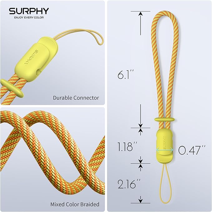 SURPHY 2 Pack Phone Lanyard, Phone Wrist Strap for Case, Camera Wrist Strap | Ultra-Light 2-Color Braided Phone Strap, Cellphone Charm Strap, Anti-Lost Wrist Lanyard for Women and Men, Yellow Gray - Image 5