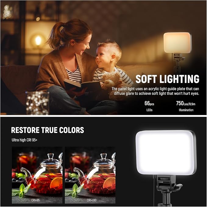 NEEWER Basics LED Video Light Panel Lighting Kit, Bi Color Dimmable Portable Studio Lights with Tripod Stand & Filters, 3200K~5600K CRI 95 750lux for Photography Video Recording Live Streaming, BP66 - Image 4