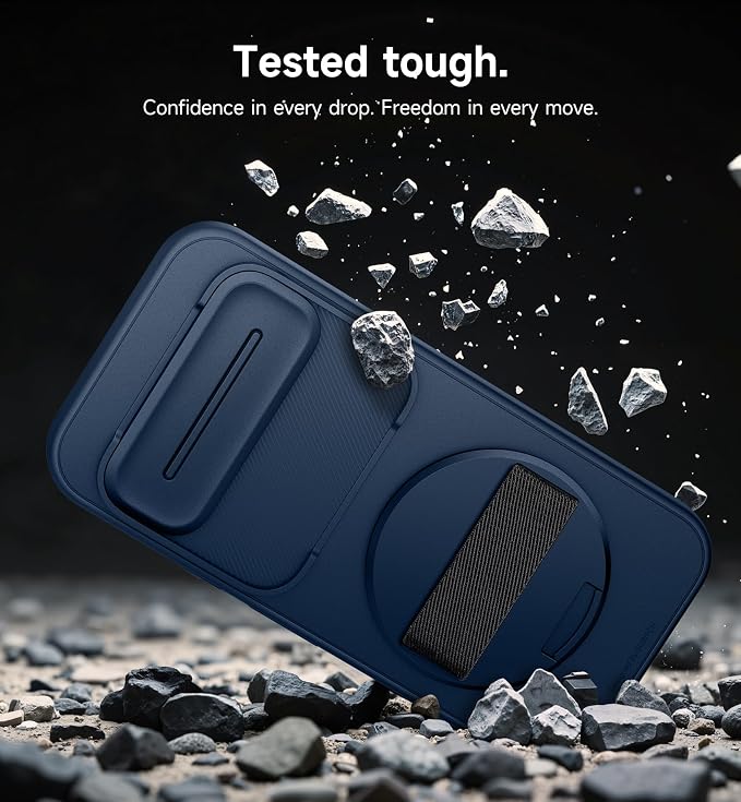 SURITCH for Google Pixel 10 Pro XL Case with 360° Rotatable Hand Strap Phone Grip Holder & Invisible Kickstand & Slide Camera Cover, Protective Cover for Pixel 10 Pro XL -Dark Blue - Image 8