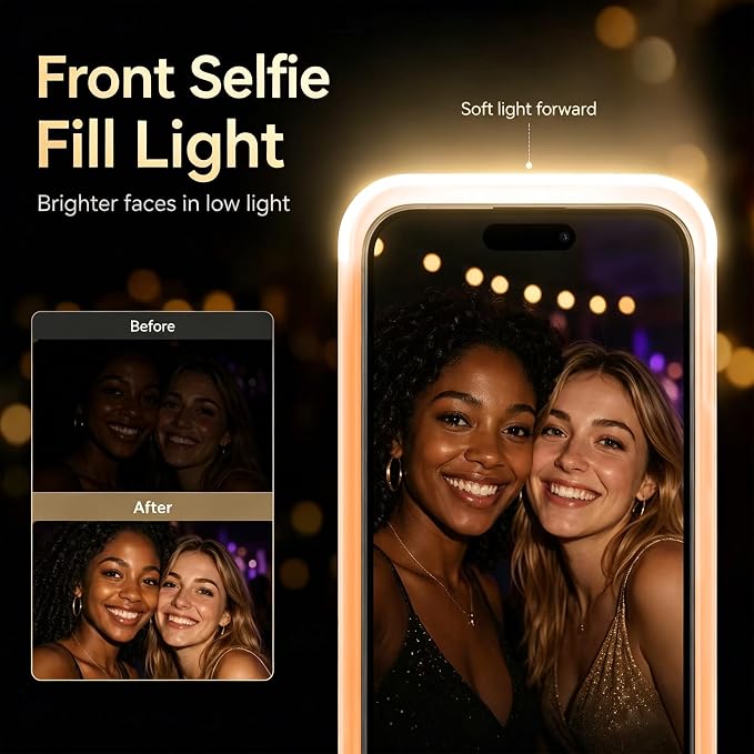 for iPhone 16 Case with Selfie Light, 3 Color Modes Orange | Compatible with MagSafe,Brightness Control, Memory Setting, USB-C Light Charging, Cable Included - Image 2
