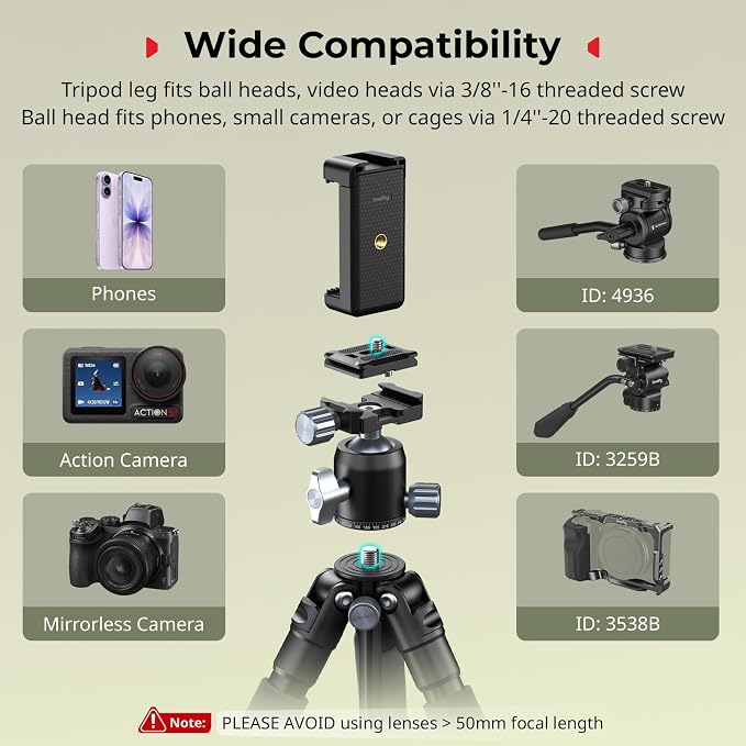 SmallRig VT-20Pro 21.2"/ 53.8cm Mini Tripod for Camera and Phone, Aluminum Alloy Small Desktop Tripod with 360° Ball Head, Table tripods Load Up to 11lb / 5kg - Image 3