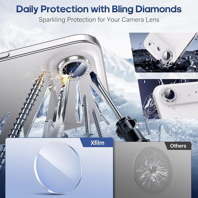 for iPhone 17 Air Camera Lens Protector Cover Bling Diamond, Silver | Individual Metal, 9H Hardness, Scratch Resistant, Shockproof, Drop Protection, Case Friendly, Stylish Accessories - Image 3