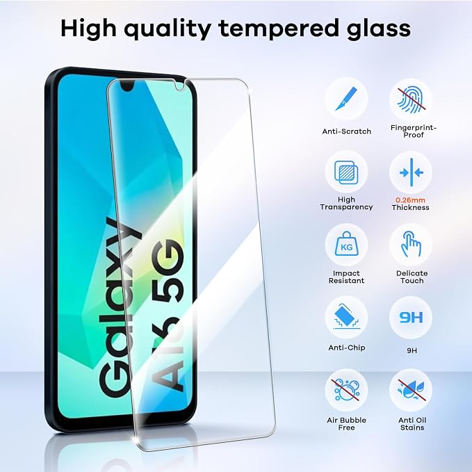 4+4 for Samsung Galaxy A16 5G Screen Protector Camera Lens Protector | 9H Tempered Glass Cell Phone Protector - Image 3