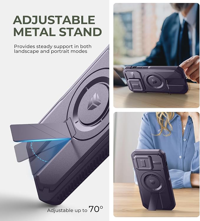 Dexnor for iPhone 14 Pro Case with Slide Camera Cover & Adjustable Kickstand, Compatible with MagSafe, Rugged Shockproof Bumper Cases Heavy-Duty Magnetic Protective Cover,6.1 inch,Phantom Purple - Image 5
