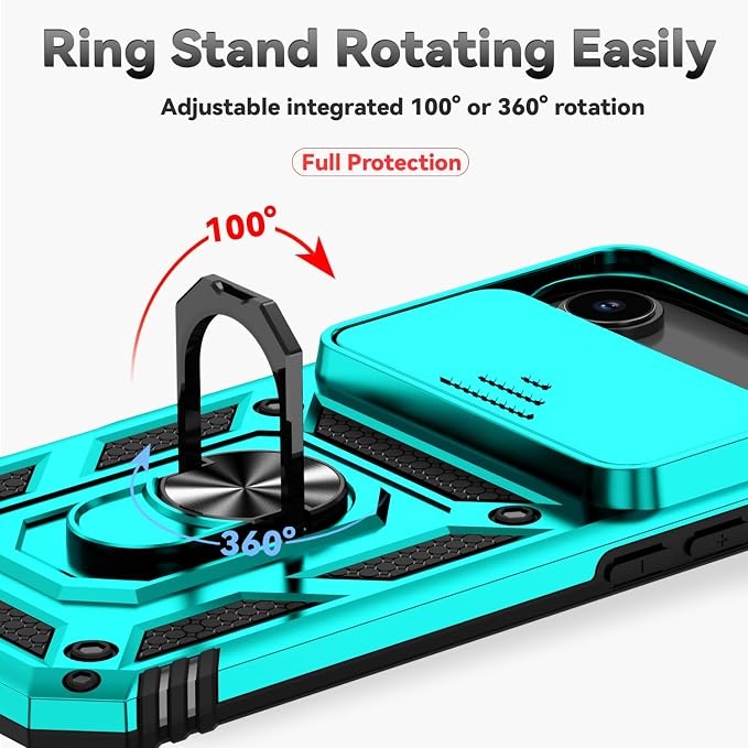 SunStory Phone Case for iPhone Air Case with HD Screen Protector & Slide Camera Cover & Rotated Ring Kickstand, [Military-Grade] Phone Case for iPhone 17 Air, Teal - Image 4