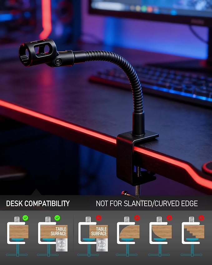 KC32 9-Inch Gooseneck Mic Stand, Heavy-Duty Desk Clamp for Podium | Flexible Arm Microphone Holder, Lectern Mount, 5/8-27 Thread, 3/8-16 Adapter, Mic Clip, Podcast, Pulpit, Studio, 3.5 lb Load - Image 5