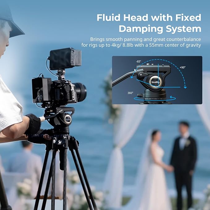 SmallRig AD-50 Max Heavy Duty Video Tripod, 68.5" Carbon Fiber Lightweight Tripod with FreeSpeed One-Step Height Adjustment, Fluid Head, Dual-Mode QR Plate, Load up to 17.6lb - Image 3