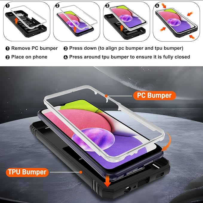 Gritup for Galaxy A03S Phone Case Military-Grade Shockproof with Kickstand | with 2 PCS Screen Protector, Slide Camera Cover, Heavy Duty Outdoor Protection Funda para Galaxy A03s Cover-White+Black - Image 4