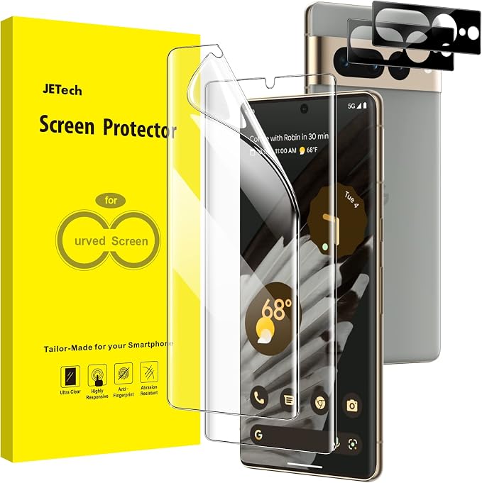 JETech TPU Screen Protector for Google Pixel 7 Pro, 2+2 Pack | with Camera Lens Protector, Flexible TPU Film, Fingerprint ID Compatible, HD Clear, Easy Installation by JETech