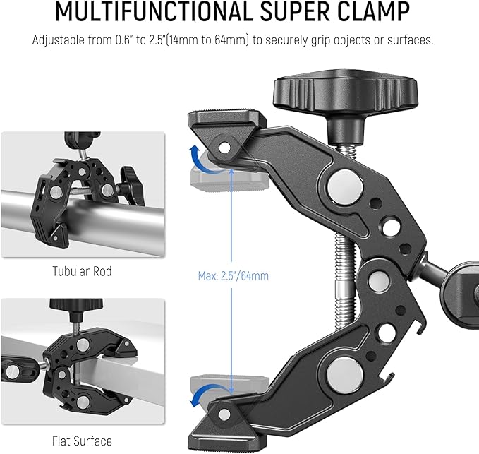 NEEWER Double Super Clamp Camera Mount with Magic Arm, Cold Shoes | For Desk, Studio Light Stand Holder, Photography Reflector, Flag, Cross Bars, Motorcycle, Umbrella, Pole Stick Accessories - Image 3