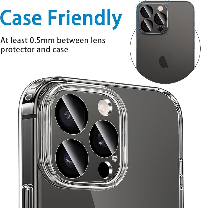 Camera Lens Protector for iPhone 14 Pro/iPhone 14 Pro Max Metal Camera Cover Film, 9H Tempered Glass, Anti-Scratch, Case Friendly - Black - Image 6