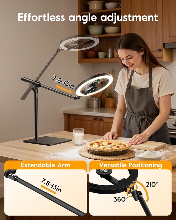 LUXSURE Ring Light with Magnetic Phone Holder, Overhead Phone Mount with 10" Selfie Light Phone Tripod with Ring Light and Remote, Phone Stand with Light for Video Recording - Image 8