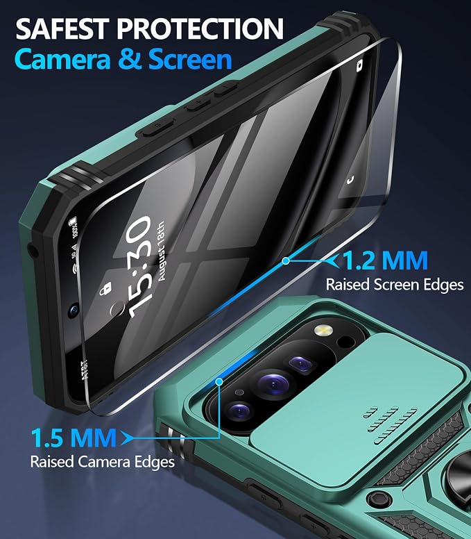 Taisairu for Google Pixel 10 Case/Pixel 10 Pro Case with Screen Protector & Slide Camera Lens Cover,Built-in Ring Stand Protective Phone Case for Pixel 10 Case/Google Pixel 10 Pro Case (Green) - Image 7