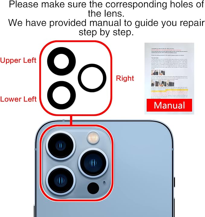 ASDAWN Back Camera Lens Glass Replacement for iPhone 13 Pro and 13 Pro Max, Rear Lens Glass Replacement kit with Pre-Installed Adhesive + Installation Manual + Repair Tool Kit - Image 6