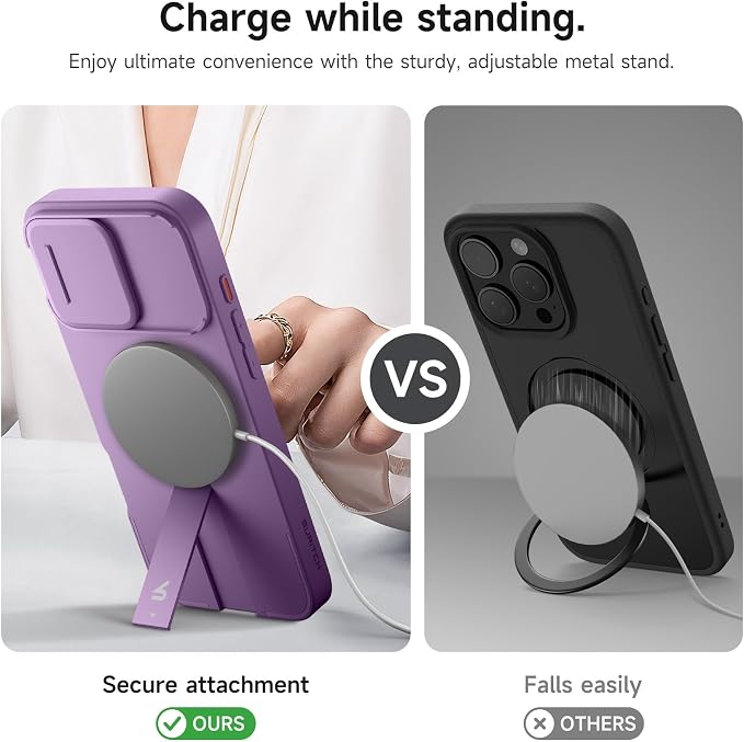 SURITCH for iPhone 16 Pro Max Case with Magnetic Camera Slide Cover and Adjustable Kickstand, Compatible with MagSafe, Shockproof Bumper Case Slim Protective Cover 6.9 Inch, Taro Purple - Image 5