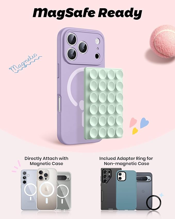 amBand Cute Preppy Stuff Silicone Suction Cup Phone Mount, Detachable Sticky Grip Holder for MagSafe Case, Easy to Use Video Accessories for Yoga/Dance/Call/Fitness, Matcha Green - Image 2