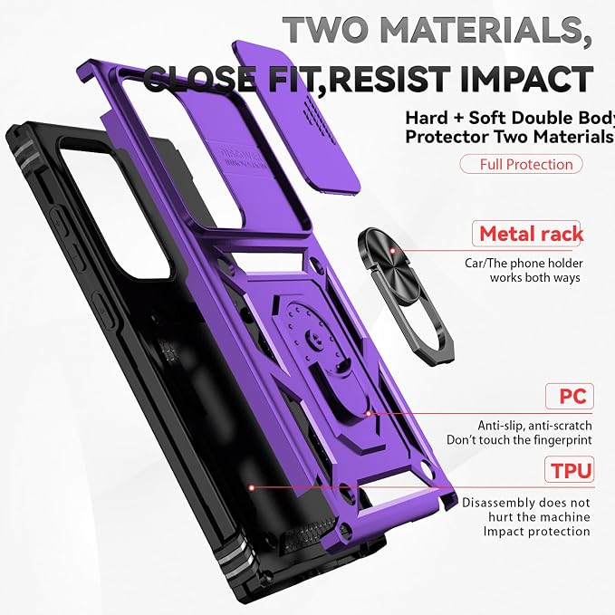 HNHYGETE for Samsung Galaxy S25 Ultra Case with Screen Protector: [Military Grade 20ft. Drop Tested] Slide Camera Cover Ring Shockproof Protective Phone Case for - Galaxy S25 Ultra (Purple) - Image 5