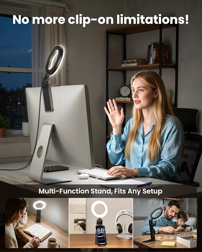 Evershop Ring Light for Laptop Desk Clip On,Small Computer Video Conference Lighting with Stand for Phone/Webcam/Monitor,5" Portable Mini LED Selfie Light Desktop for Zoom Meeting/Video Call/Recording - Image 2