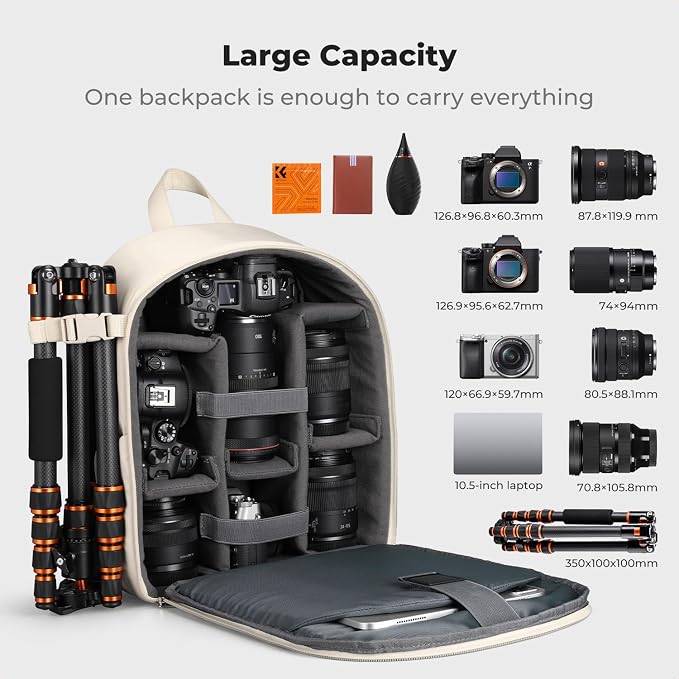 K&F CONCEPT Camera Backpack, DSLR/SLR/Mirrorless Photography Camera Bag | 14in Laptop Compartment & Rain Cover, 600D Fabric for Travel & Daily, Men & Women, Dual-Mode Detachable Dividers, Beige, B19 - Image 3