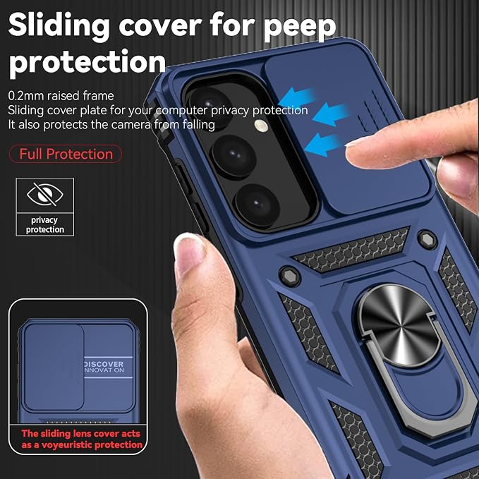 for Samsung Galaxy S24 Plus Case with Camera Lens Cover HD Screen Protector, Military-Grade Drop Tested Magnetic Ring Holder Kickstand Protective Phone Case for Samsung Galaxy S24 Plus (Navy Blue) - Image 4