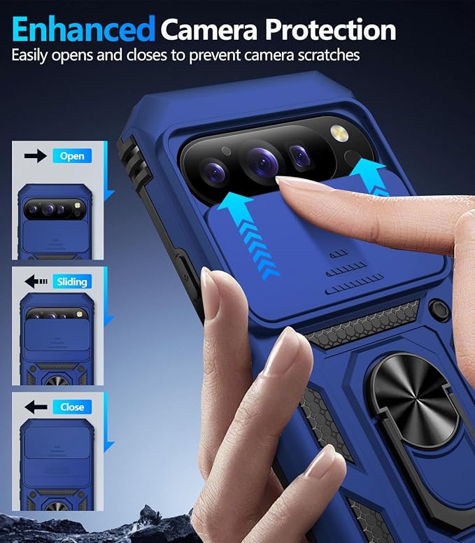 Taisairu for Google Pixel 10 Case/Pixel 10 Pro Case with Screen Protector & Slide Camera Lens Cover,Built-in Ring Stand Protective Phone Case for Pixel 10 Case/Google Pixel 10 Pro Case (Blue) - Image 6
