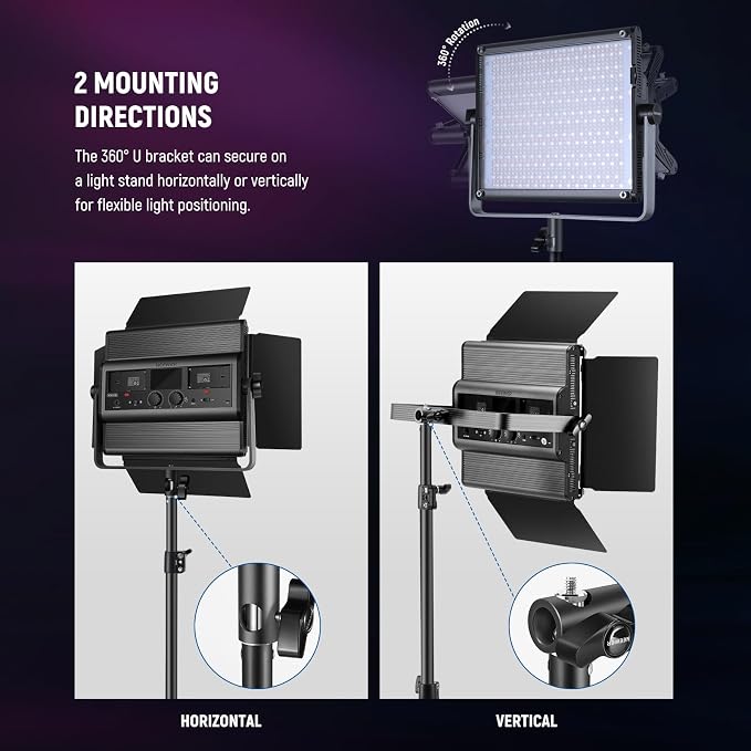 NEEWER 2 Pack RGB1200 LED Video Light with APP/2.4G Control, Key Lighting Kit with Tripod Stands & Bag for Streaming Recording Studio Photography, 60W/22000Lux/1% Min Dimming/360° RGB/CRI97+/TLCI98+ - Image 8
