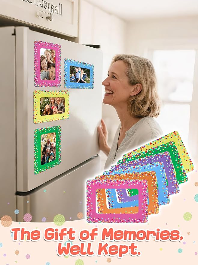 12Pcs Magnetic Picture Frames for 4"x6" Photo, Locker Accessories for Girls | 6 Colors, Cute Back to School Gifts, Classroom Decorations Supplies, Refrigerator Decor, Colorful Dots - Image 7