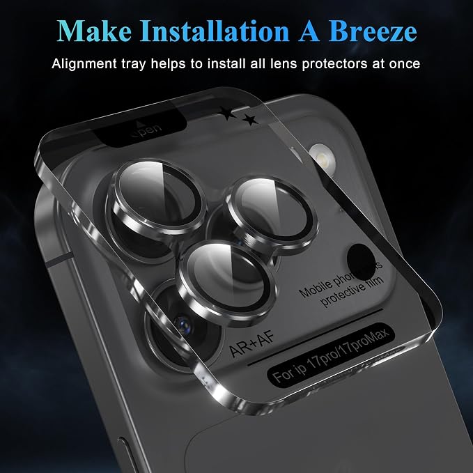 YWXTW Camera Lens Protector for iPhone 17 Pro/iPhone 17 Pro Max, [1 Step Installation Tray] Tempered Glass Screen Protector Metal Individual Camera Cover Accessories Case Friendly (Grey) - Image 5