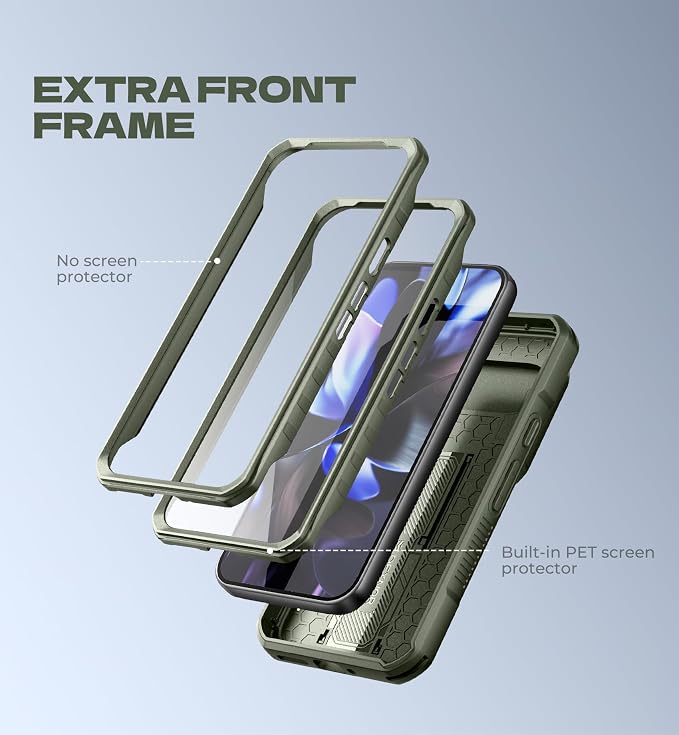 Dexnor for Google Pixel 10 Pro XL Case with Slide Camera Cover & 2 Front Frames & Built-in Screen Protector & Kickstand, Full-Body Shockproof Protective Cover Rugged Bumper Cases,Army Green(2025) - Image 4