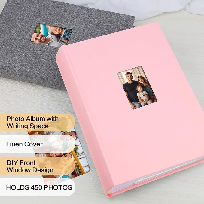450 Pocket 4x6 Photo Album with Writing Space, Linen Cover, Pink | Large Capacity, 4x6 Album Book, with Memo for Family, Wedding Baby, Travel Memories Graduation Pictures - Image 2