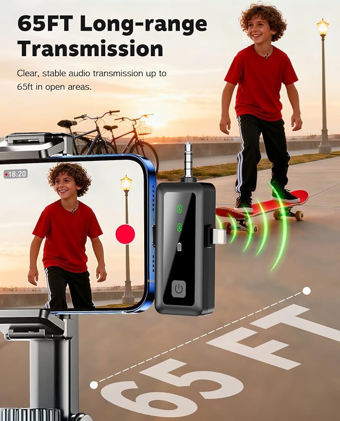 Wireless Lavalier Microphone for iPhone/Android/Camera, Upgraded Mini Microphone with LED Indicator & Noise Reduction, Mic for Video Recording, YouTube, TikTok, and Vlogging (Dark Black) - Image 5
