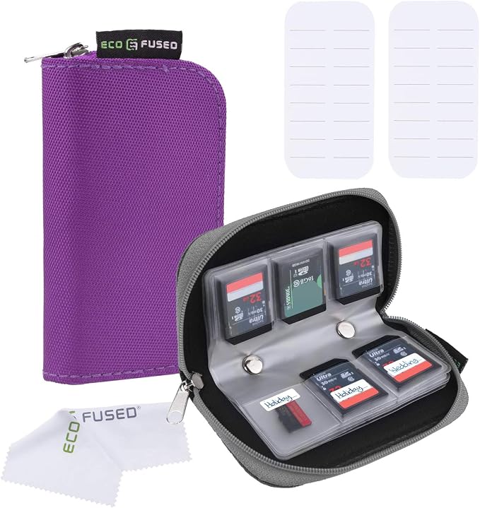 Eco-Fused Memory Card Case - Fits up to 22x SD, SDHC, Micro SD, Mini SD and 4X CF - Holder with 22 Slots (Purple & Grey / 22 Slots - 2 Pack) - Image 2