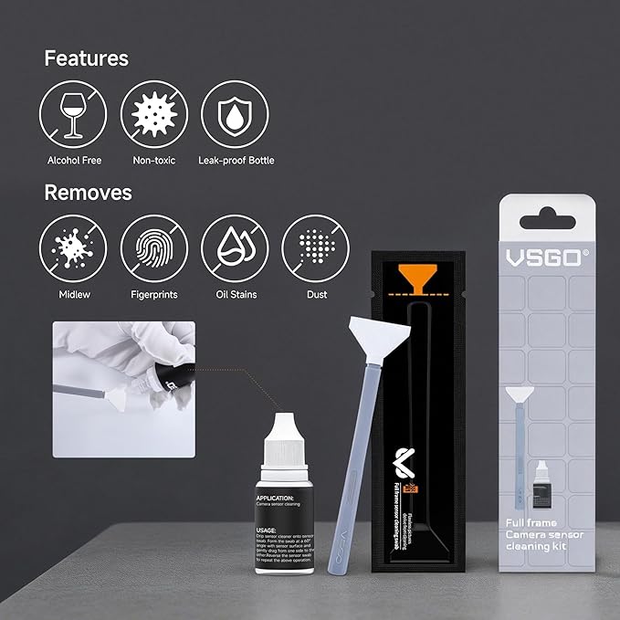 VSGO Full Frame Sensor Cleaning Kit VS-S03-6 | for Nikon Sony Canon DSLR Camera Cleaning, 6Pcs 24mm Full Frame Sensor Cleaning Swabs, 10ml Sensor Cleaner - Image 5