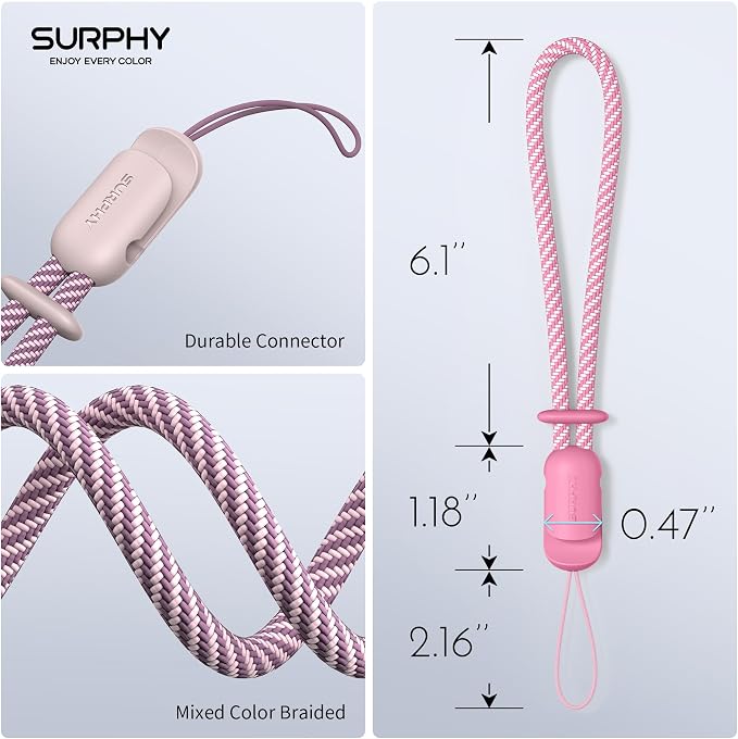 SURPHY 2 Pack Phone Lanyard, Phone Wrist Strap for Case, Camera Wrist Strap | Ultra-Light 2-Color Braided Phone Strap, Cellphone Charm Strap, Anti-Lost Wrist Lanyard for Women and Men, Pink Rose Pink - Image 5