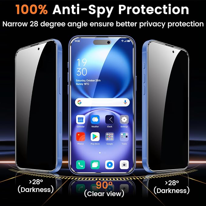 Lesakit 4+4 Pack Privacy Screen Protector for iPhone 16 Plus 6.7-Inch with 4 Pack Camera Lens Protector, Anti Spy Tempered Glass Film 9H Hardness Case Friendly - Image 3